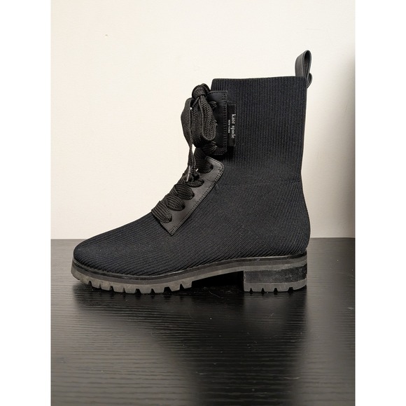 Kate Spade New York Knit Combat Boots Black Ribbed Lace Up Lug Sole Womens 8B - Picture 2 of 14